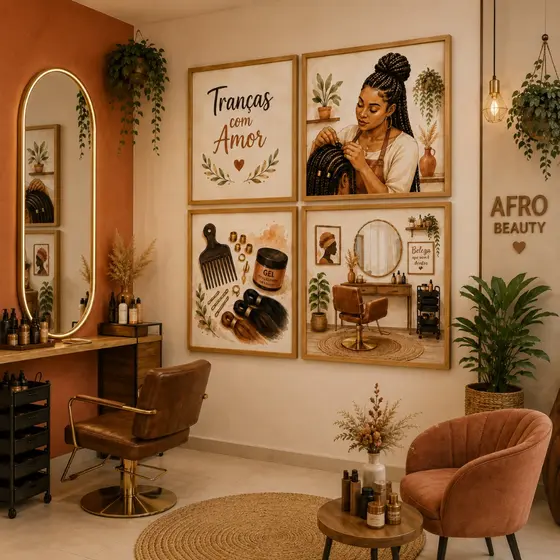 Kit Quadros Decorativos Trancista Afro Beauty Feminino | Decoração Salão de Beleza