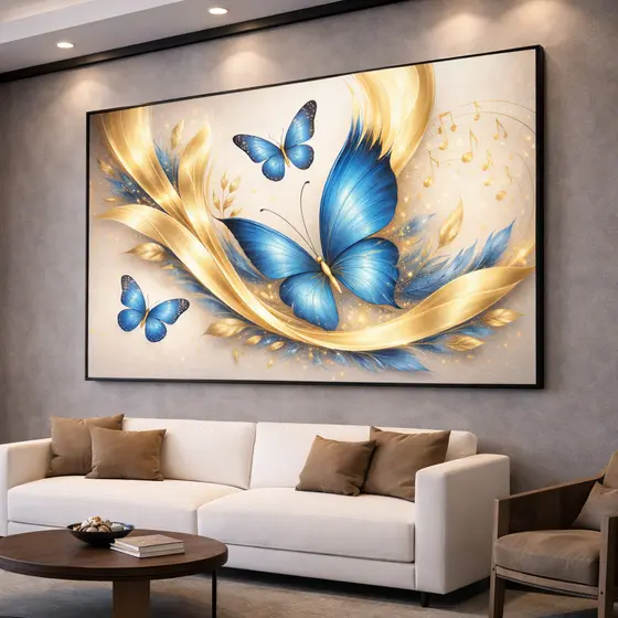Quadro Decorativo Borboleta Azul | Fluido Gold | Arte Moderna para Sala e Quarto