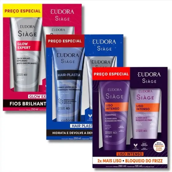 Kit Promocional Siage Shampoo + Condicionador Hair Plastia, Liso Intenso, Glow Expert, Nutri Rose