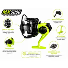 Molinete de Pesca MX3000/5000 14 Rolamentos Relação 5.2:1 Carretel Grande Água Doce e Salgada presente dia dos pais
