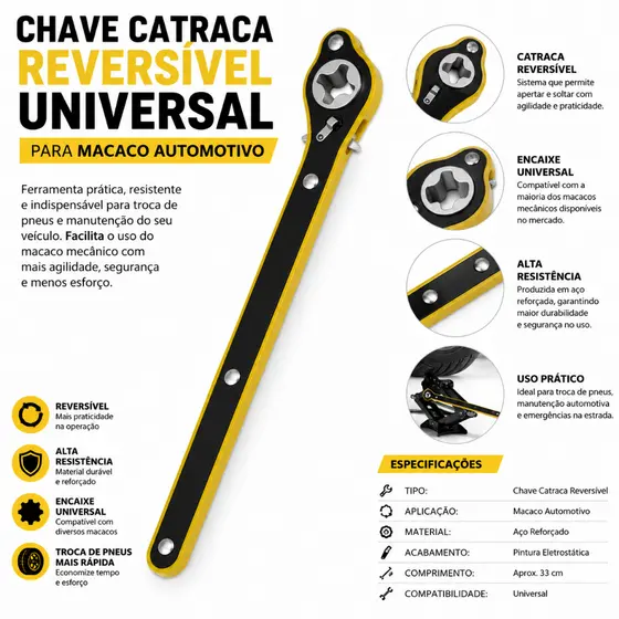 Chave Catraca Reversível Universal Para Macaco Automotivo Troca De Pneu mecanico