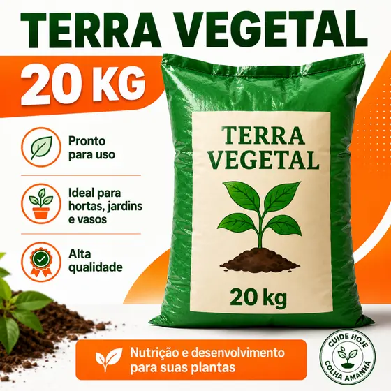 Terra Vegetal Adubada 20kg - Ideal Para Jardim, Horta E Vasos