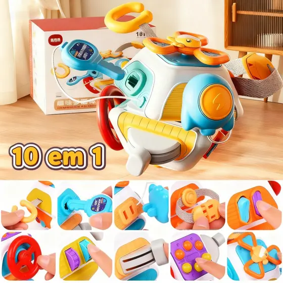 Montessori 10 em 1 Brinquedo Sensorial para Bebê de 1 a 3 Anos Presente Infantil Busy Board Cubo