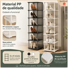 Sapateira Vertical Multiuso 6 ou 9 Níveis, Organizador de Sapatos Compacto para Quarto, Closet e Entrada