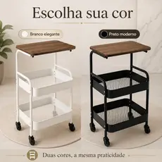 Carrinho Organizador 3 Andares com Rodas Estante Multiuso de Metal para Cozinha Banheiro Quarto