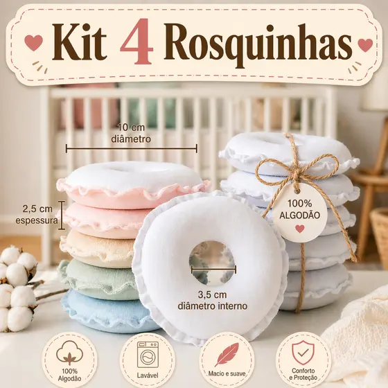 Kit 4 Rosquinha de Amamentação Protetor de Mamilos Algodão Lavável Pós Parto