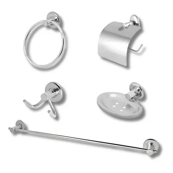 Kit 5 Acessórios para Banheiro Aço Inox Cromado Simples Conjunto para Banheiro 5 Peças fixação Dupla
