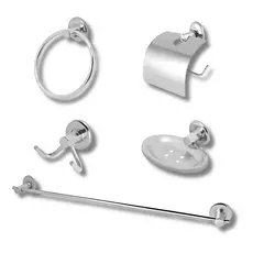 Kit 5 Acessórios para Banheiro Aço Inox Cromado Simples Conjunto para Banheiro 5 Peças fixação Dupla