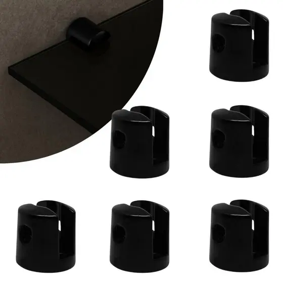 Kit 06 Suportes Fenda Redondo 02 Furos Para Prateleira de Vidro 6mm em Zamac Preto