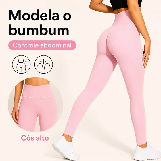 Calça Legging Canelada Feminina Cintura Alta Sem Costura Modeladora Fitness Academia