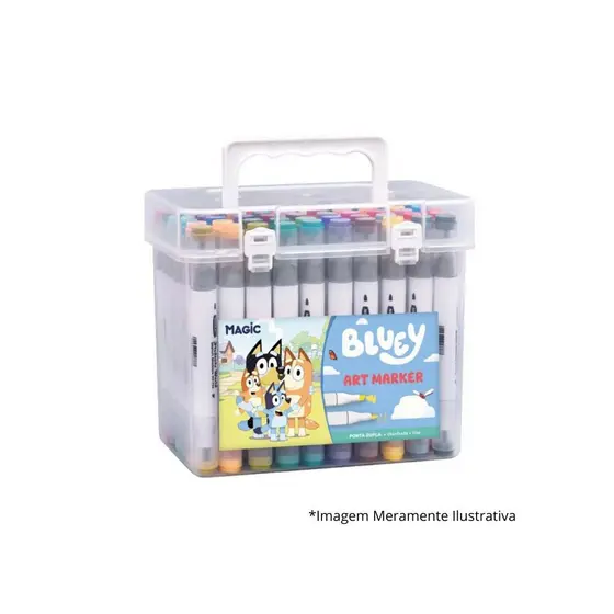 Kit Bluey 48 Cores Art Marker - Canetas de Ponta Dupla com E