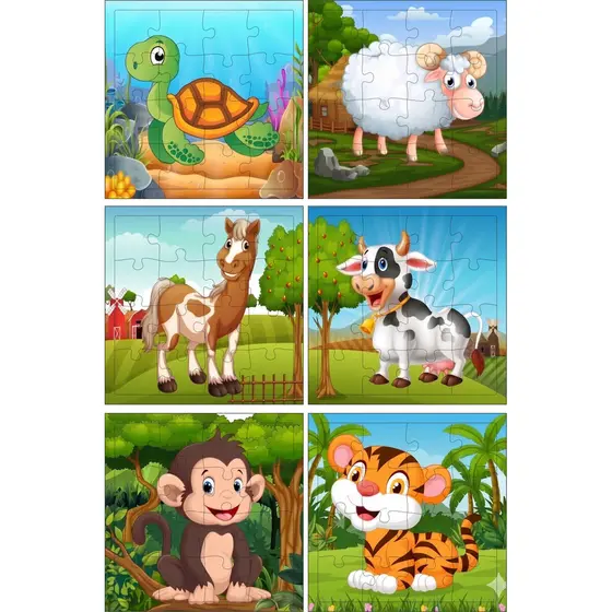 Kit 6 Jogos Quebra Cabeça Animais 02 Infantil Em Madeira Mdf