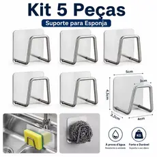 Kit 5 Suporte Porta Esponja para Pia Cozinha Aço Inox 304 Autoadesivo Sem Furo Organizador