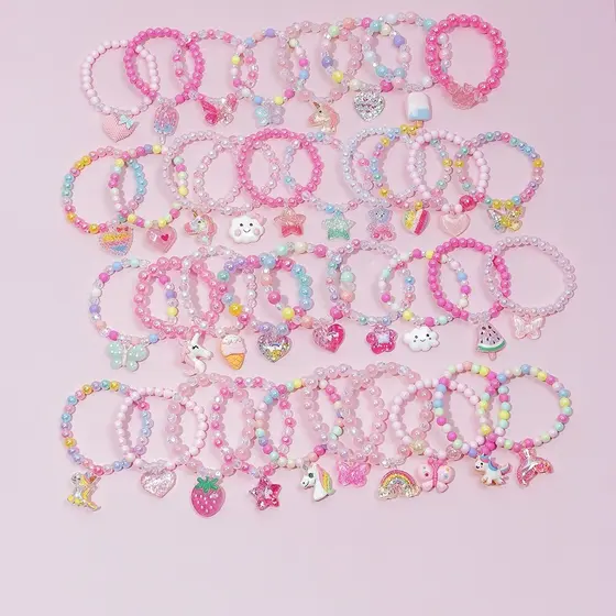 24 Pulseiras(6 conjuntos) Para Criança Infantil Frutas Doces Coloridos