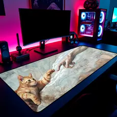Mouse Pad Gamer Gato A Criação de Adão 65x30cm / 80x40cm / 90x50cm / 120x60cm / Borda Costurada