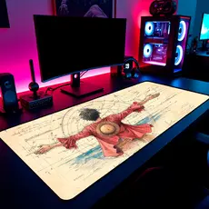 Mouse Pad Gamer Luffy One Piece Geometria 65x30cm / 80x40cm / 90x50cm / 120x60cm / Borda Costurada