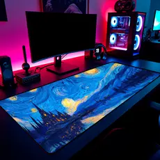 Mouse Pad Hogwarts Noite Estrelada Gamer 65x30cm / 80x40cm / 90x50cm / 120x60cm Borda Costurada