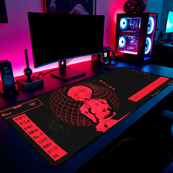 Mouse Pad Gamer Rei Ayanami Evangelion Red 65x30cm 80x40cm 90x50cm 120x60cm Borda Costurada