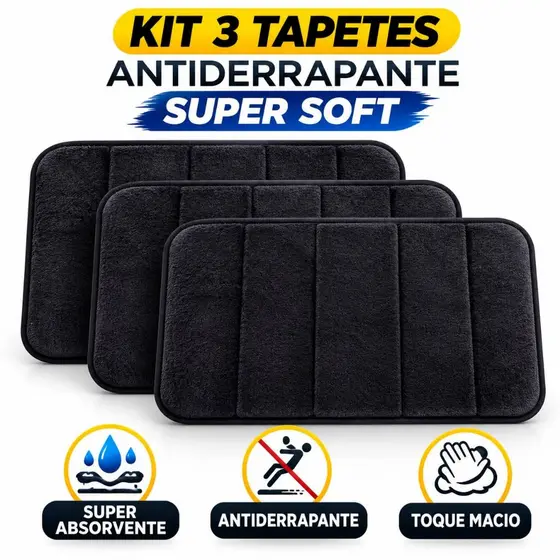 kit 3 tapete soft 40x60 alta absorção
