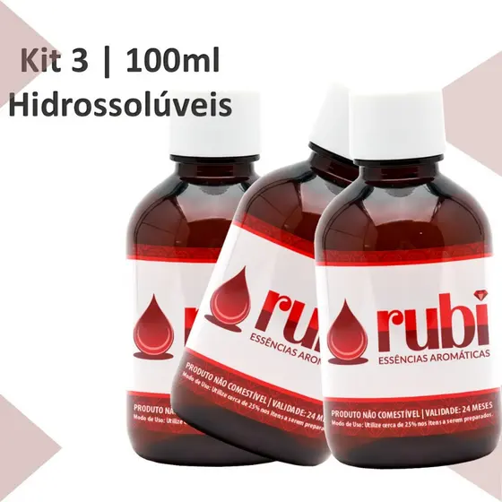 KIT 3 Essências Hidrossolúveis 100ml - Para Difusores, Home Sprays, Aromatizadores e Umidificadores