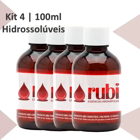 KIT 4 Essências Hidrossolúveis 100ml - Para Difusores, Home Sprays, Aromatizadores e Umidificadores