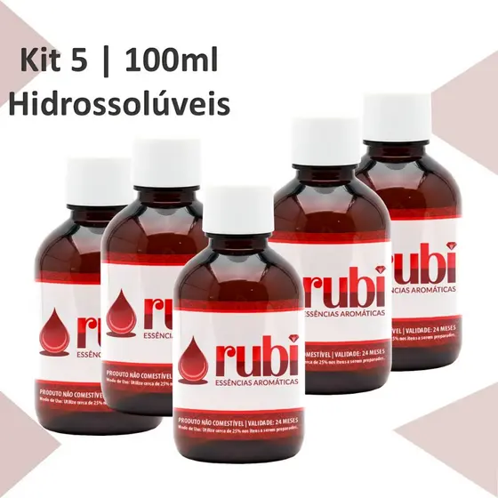KIT 5 Essências Hidrossolúveis 100ml - Para Difusores, Home Sprays, Aromatizadores e Umidificadores