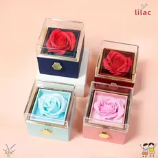 Caixa De Joias Rotativa LILAC , Rosa Eterna De Flor De Sabão Anel Com Tampa Transparente Acrílica