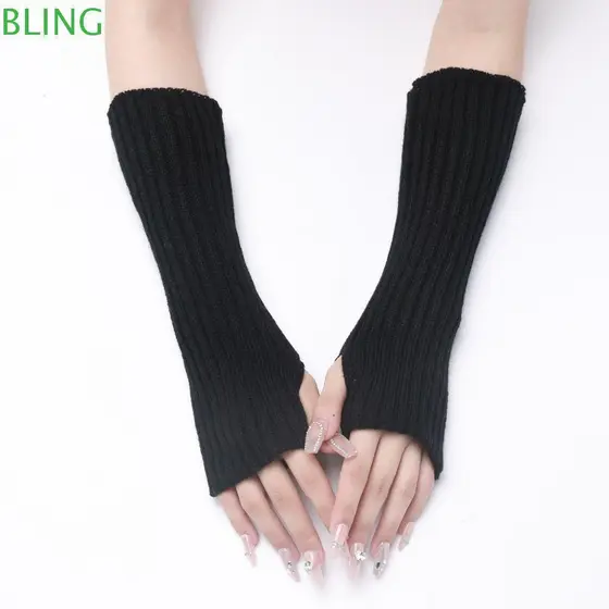 BLING Luvas De Malha , Aquecedores De Braço Sem Dedos Pulso Longas , Cotovelo Punk Pretas Brancas Góticas Ao Ar Livre