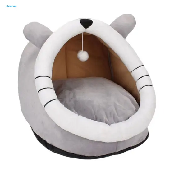 Espaço De Dormir Seguro Para Gatos , Cama Fofa Com Orelhas , Caverna Aconchegante , Bola Suspensa E Ninho Internos , Gatinhos , Lavável Removível