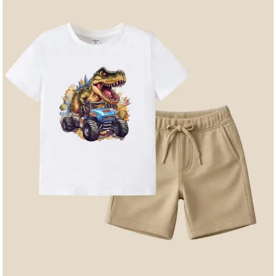 Conjunto Infantil Masculino Camiseta e short Varias estampas Dino Truck