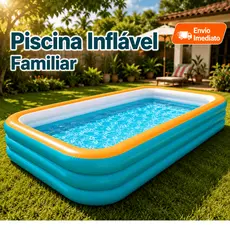 Piscina Inflável Quadrada 3m Familiar com Estrutura Multicamada que Suporta Múltiplas Pessoas - Piscina Rápida para Verã