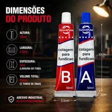 Cola Solda a Frio Epóxi AB, Adesivo Industrial para Reparo de Metais Ferro Aço Alumínio, Alta Resistência, Kit 100ml