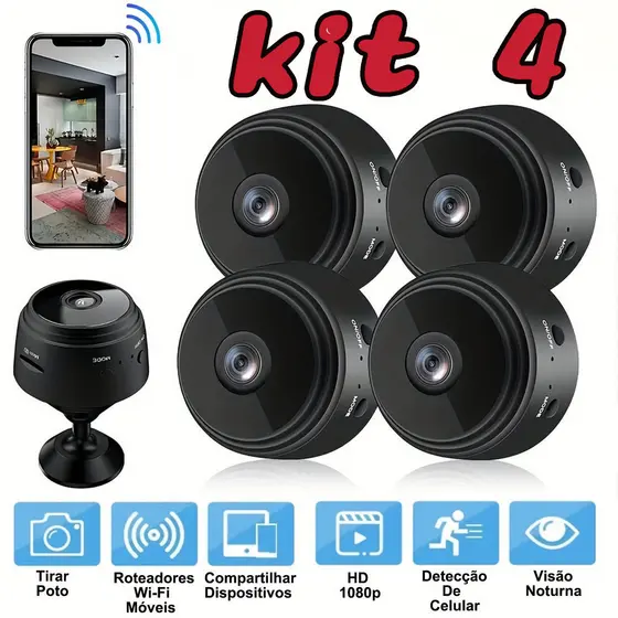 Câmeras Mini A9 HD 1080P WiF–Visão Noturna/ Sensor de Movimento/ Monitoramento Remoto via App
