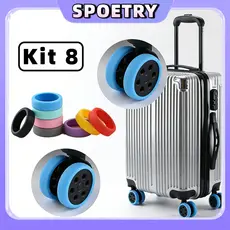 Kit 8 Capas Protetoras de Rodinhas de Mala Bagagem em Silicone Reduz Ruído Protege Rodas