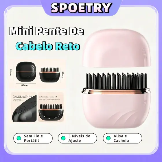 Mini Pente Alisador De Cabelo Encaracolado Sem Fio 2 Em 1 Controle De Temperatura De 3 Velocidades Escova De Estilo
