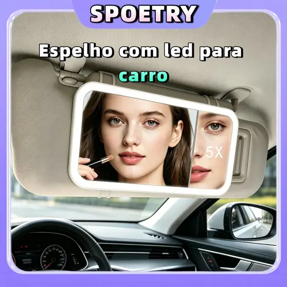 Espelho com led para carro para maquiagem recarregável retrovisor visor com luz 3 tonalidades