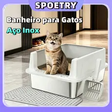 Caixa de Areia Banheiro de Gato até 15kg Inox AFP com Bandeja de Aço Inoxidável Antibacteriana