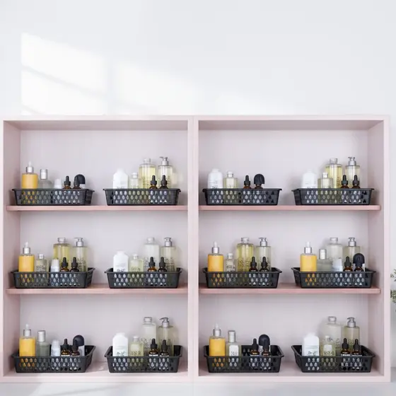 Kit C/ 10 Cesto Organizador Multiuso Gaveta Retangular Branco Rosa Cestinho