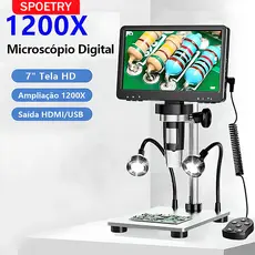 Microscópio Digital 7 Polegadas 1080P 1200X para Vídeo Lupa Microscópio