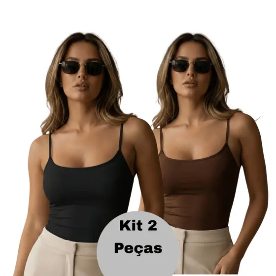 Kit 2 Cropped Alça Moda Blogueira Micropremium Verão Confortável Basico Premium Para Academia Festas