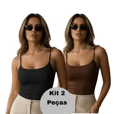 Kit 2 Cropped Alça Moda Blogueira Micropremium Verão Confortável Basico Premium Para Academia Festas