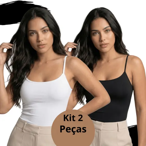 Kit 2 Cropped Alça Moda Blogueira Micropremium Confortável Basico Premium Para Academia Festas Ficar em Casa