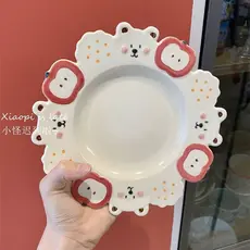 Prato bonito em relevo maçã urso prato de jantar Underglaze cor prato doméstico resistente a altas temperaturas café da