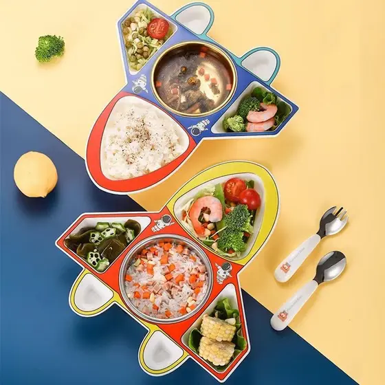 Crianças bebê prato de jantar compartimento doméstico resistente a choques jardim de infância comer prato Anti-escaldant