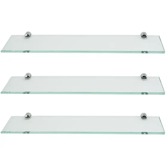 Kit 3 Prateleiras Vidro Incolor 30x10cm Porta Shampoo Banheiro com Suporte