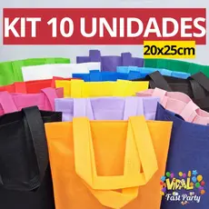 Kit 10 Sacolas Ecobag TNT 20x25 Com Alça Resistente Aniversário Bolsa Festa Saquinho Surpresa