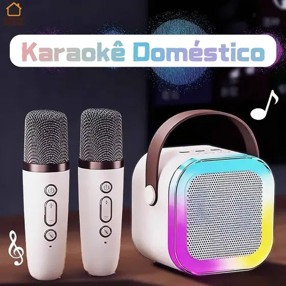 Caixa de Som Bluetooth Portátil com Microfone Karaokê Sem Fio Som HD LED Recarregável