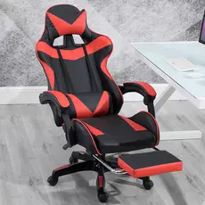 Cadeira Gamer Ergonômica de Couro Giratória com Apoio para os Pés, Suporte Lombar e Conforto para Longas Horas de Uso.
