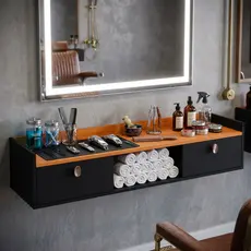 BANCADA BARBEARIA COM GAVETAS PORTAS BARBER POLE SUSPENSA PARA CORTE DE CABELO 7BARBA BOZZANO LIFE