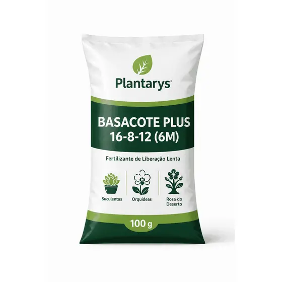 Basacote Plus 16-8-12 100g Fertilizante Liberação Lenta Suculentas Rosa do Deserto Orquídeas